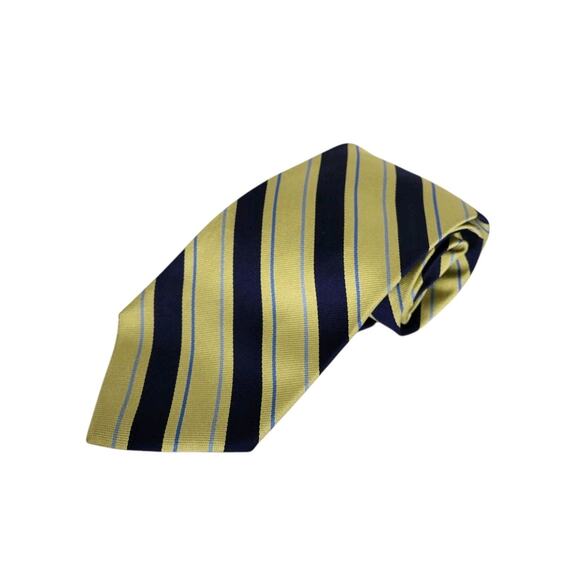 Brooks Brothers Makers Navy Blue & Yellow Rep Striped Silk Neck Tie - Picture 1 of 5